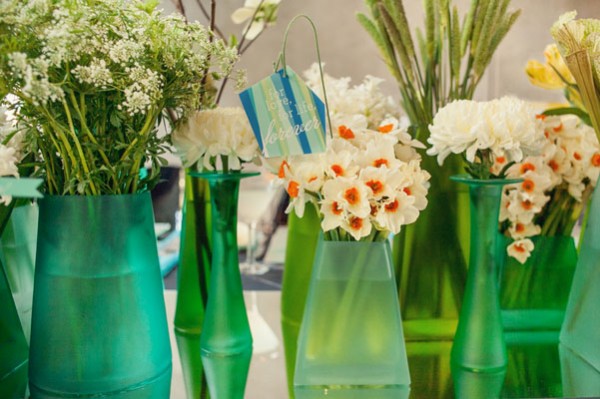 green & white centerpieces