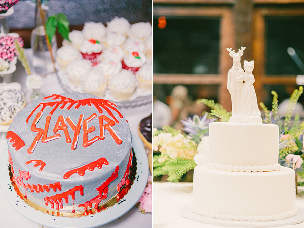 slayer grooms cake and simple white wedding cake