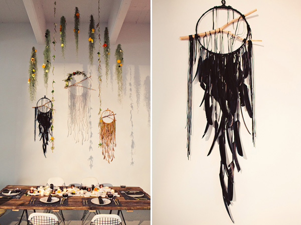 rustic table display with dream catchers