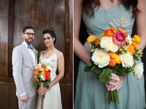 colorful bride and bridesmaids bouquets