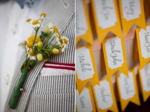 yellow boutonniere with seersucker suit and yellow flag seating chart