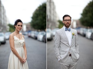bride & groom in seersucker suit