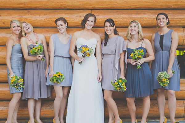 bride and bridesmaids in grey