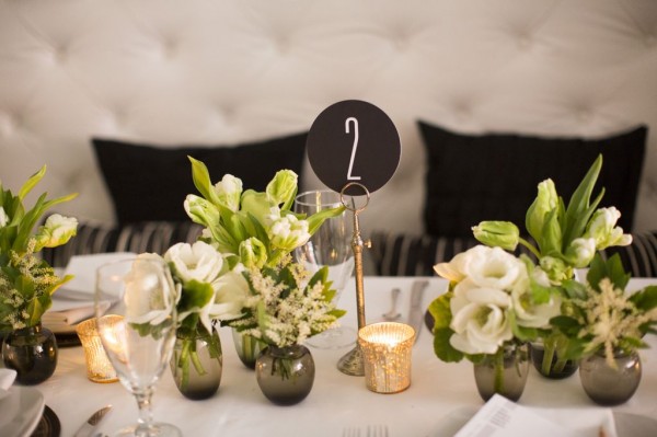 green centerpieces with modern table number