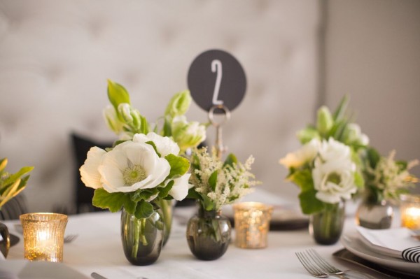green centerpieces with modern table number