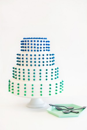 blue green ombre studded wedding cake