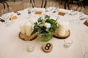 green, white and wood centerpiece