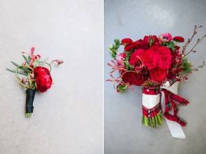 red bouquet & boutonniere
