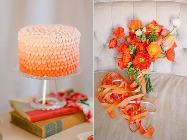orange cake and bouquet