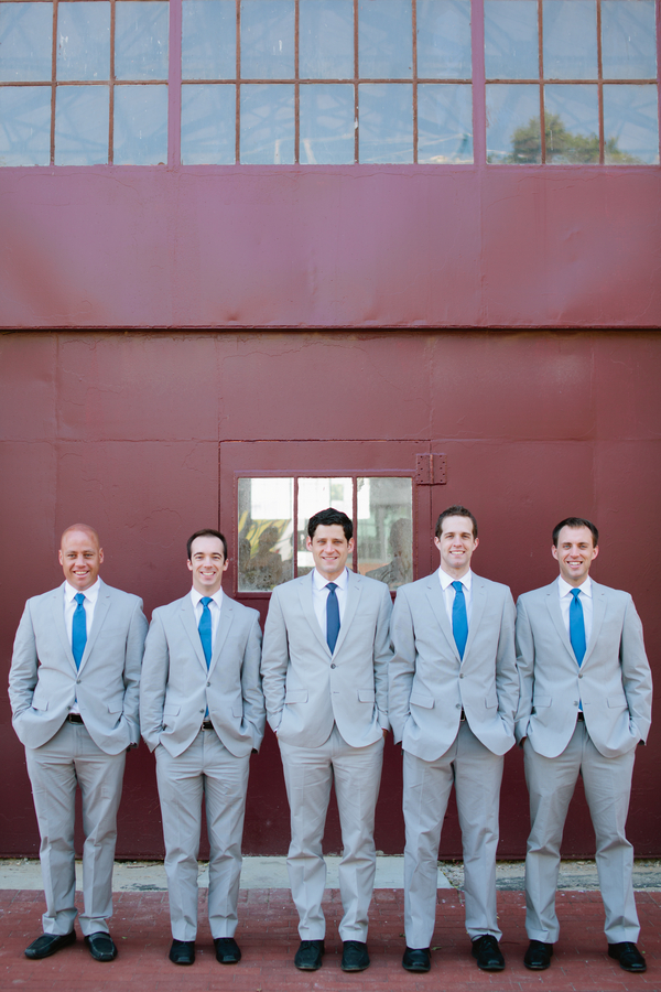 grey groomsmen with blue ties