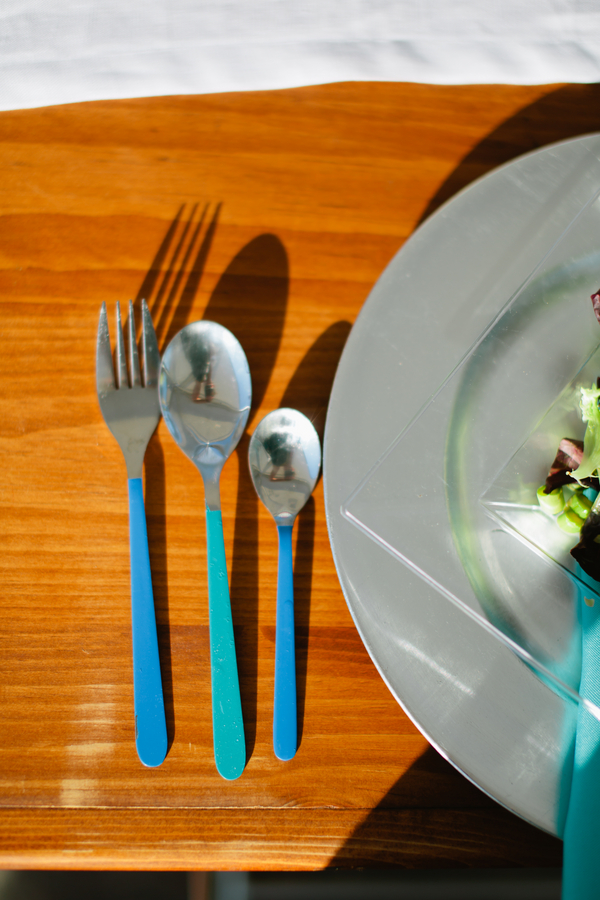 blue dipped flatware