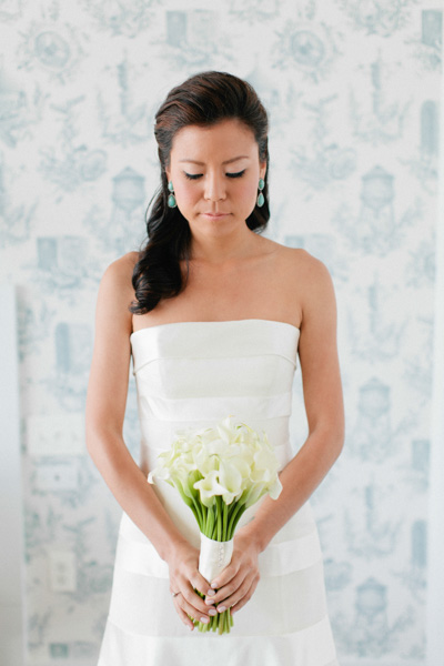 bride with white bouquet