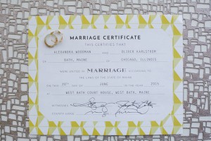 modern yellow wedding certificate