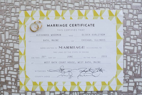 modern yellow wedding certificate