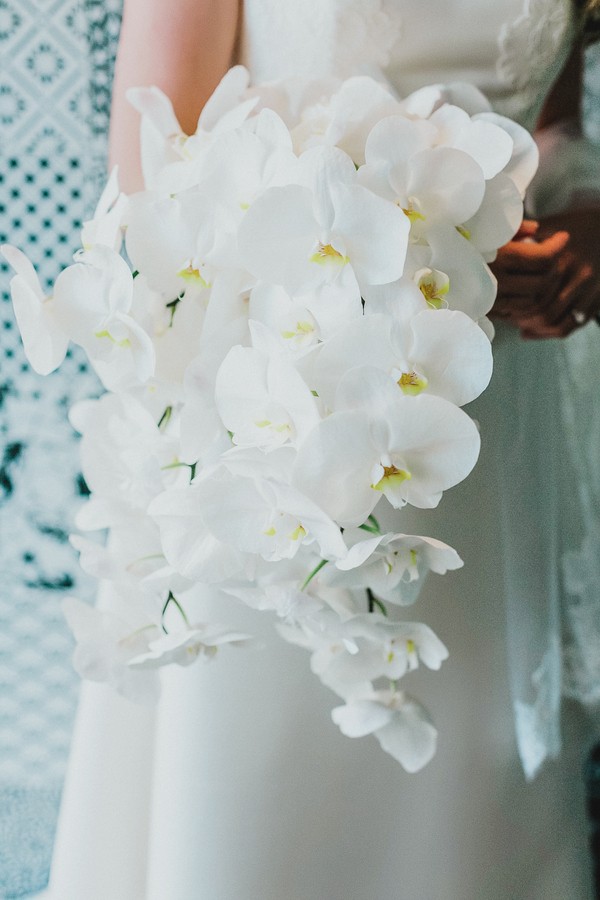 cascading white orchid bouquet