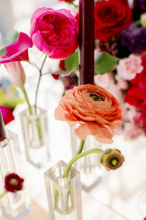 Colorful Ranunculus and Rose Wedding Centerpiece