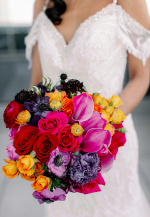 Jewel Toned Rose Calla Anemone Lilly Scabiosa Bouquet