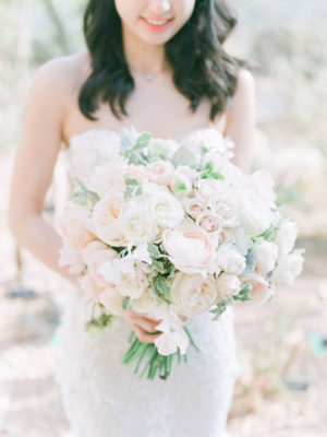 White and Blush Rose Sweet Pea Wedding Bouquet
