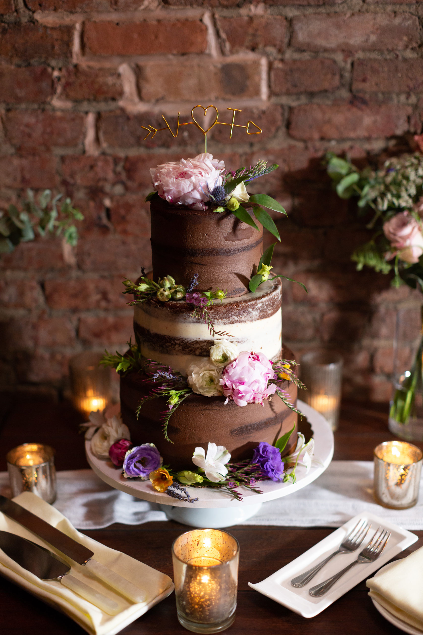 Naked Chocolate Cake with Flowers
