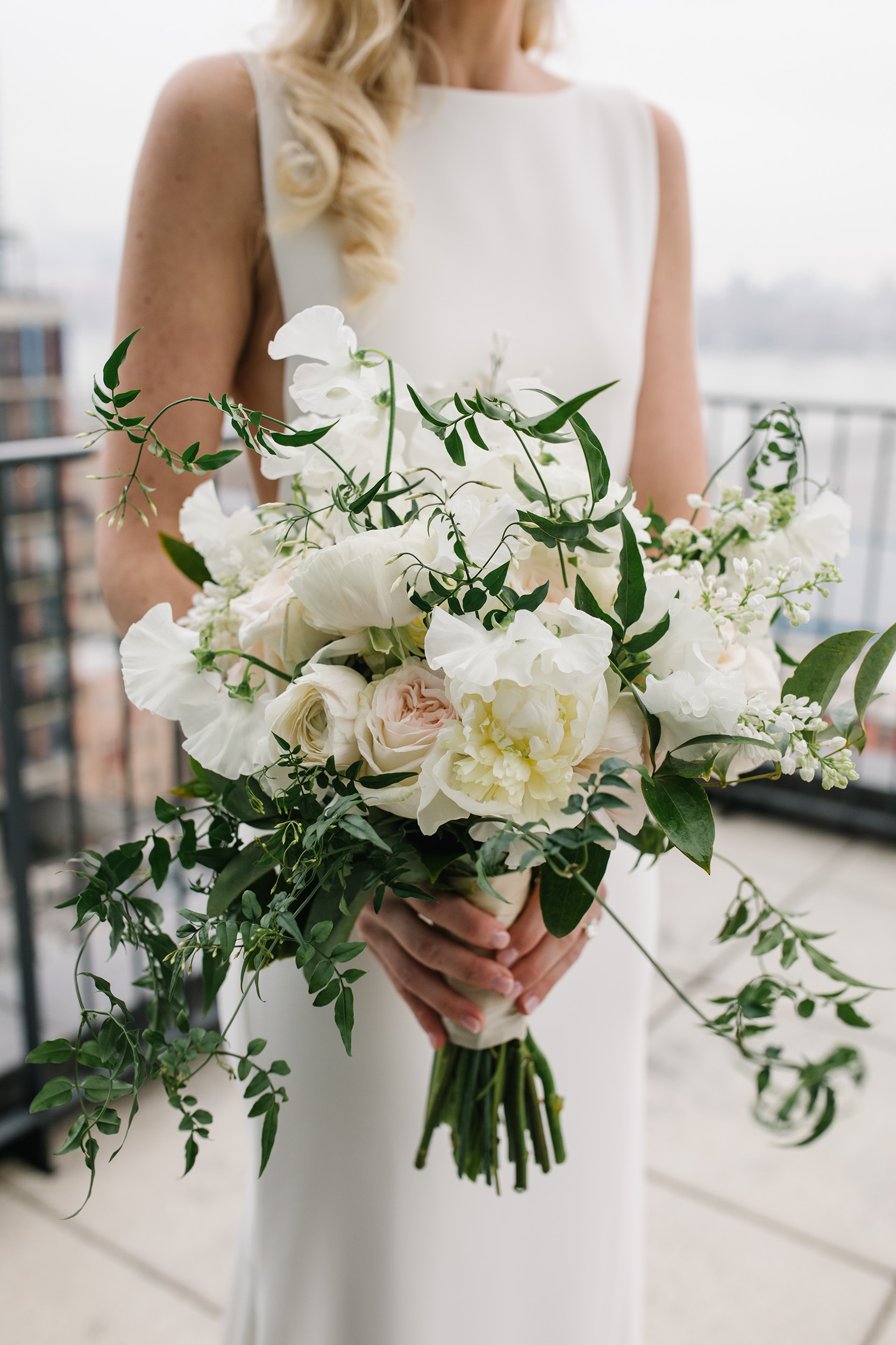 White Peony Rose Jasmine Vine Wedding Bouquet