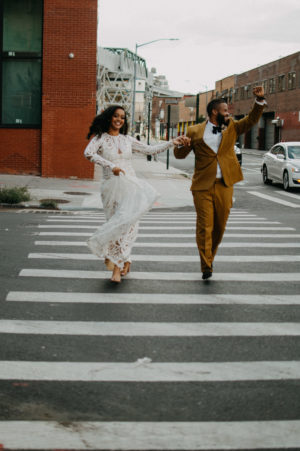 Fun Brooklyn Crosswalk Wedding Portrait