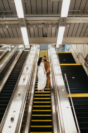 Modern City Escalator Wedding Photo