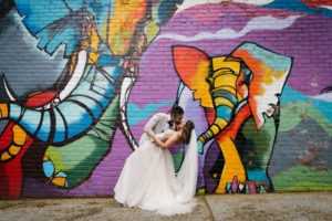 Brooklyn New York Elephant Mural Wedding Portrait