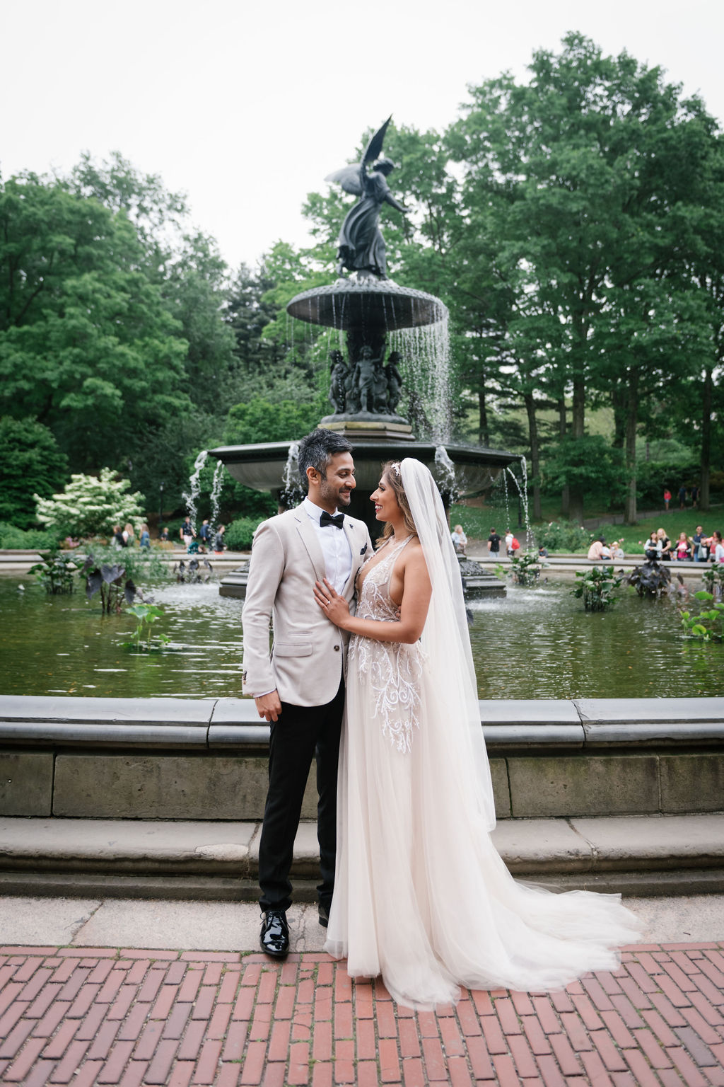 Central Park Fountain Wedding Portrait