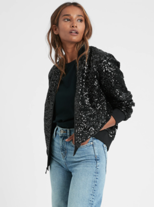 1 Black Sequin Bomber Jacket