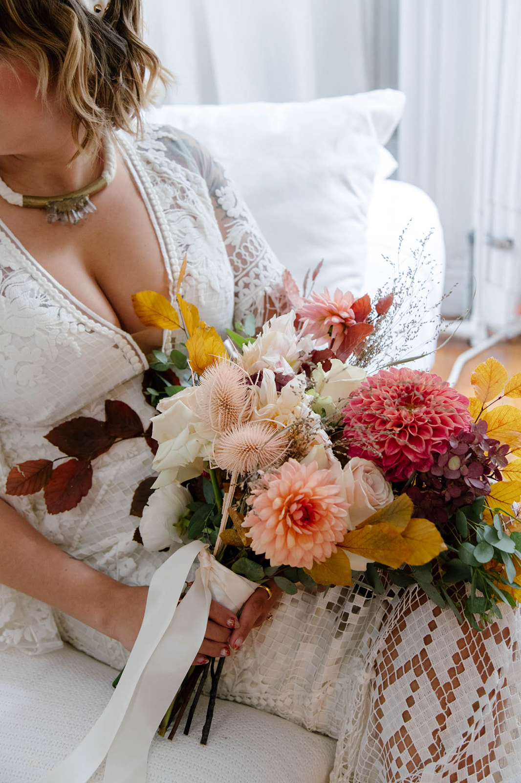 bride getting ready for manhattan rooftop wedding